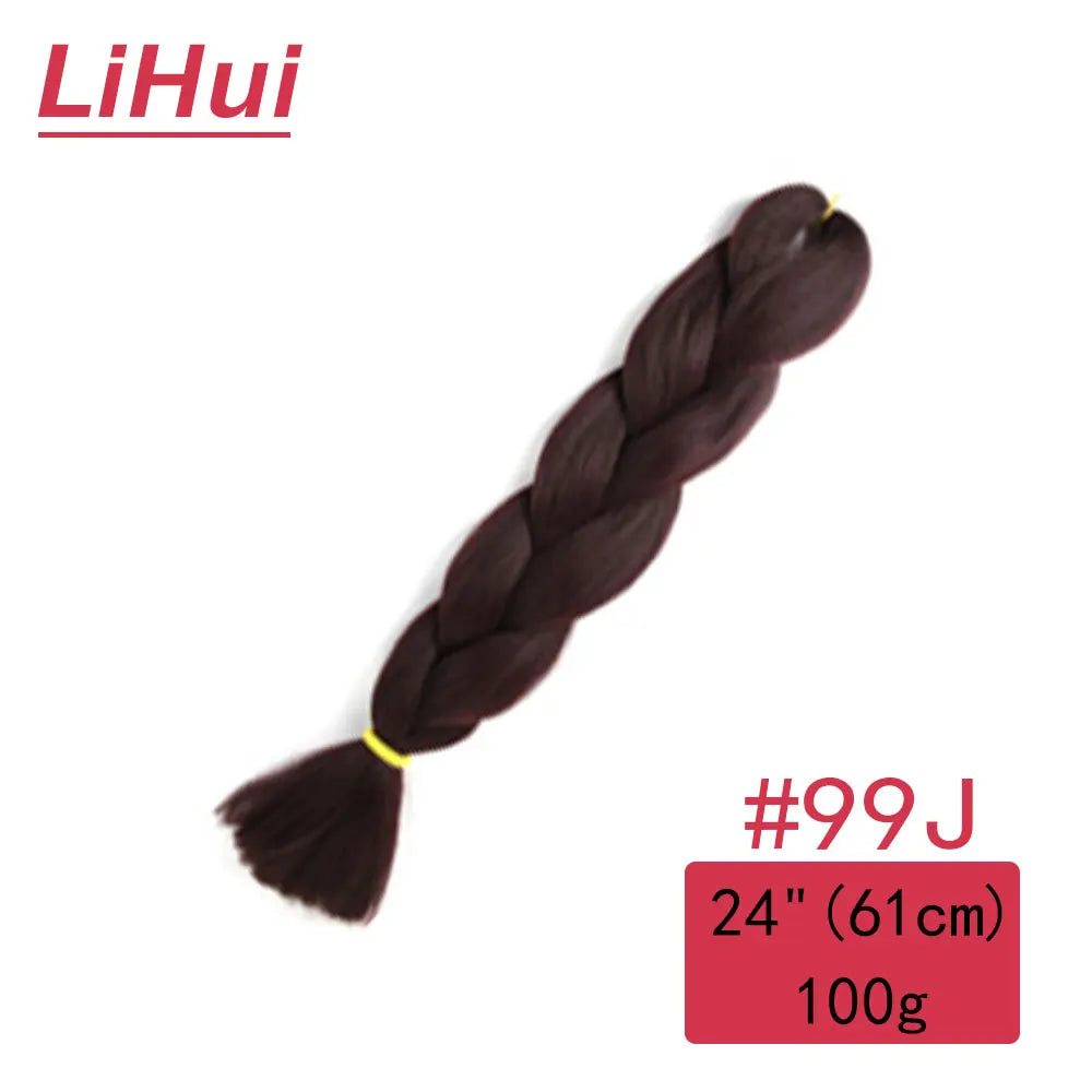 24 Inches Synthetic Braiding Hair Jumbo BraidOmbre Jumbo Hair Extension For Women DIY Hair Braids Purple Pink Yellow Gray Lihu