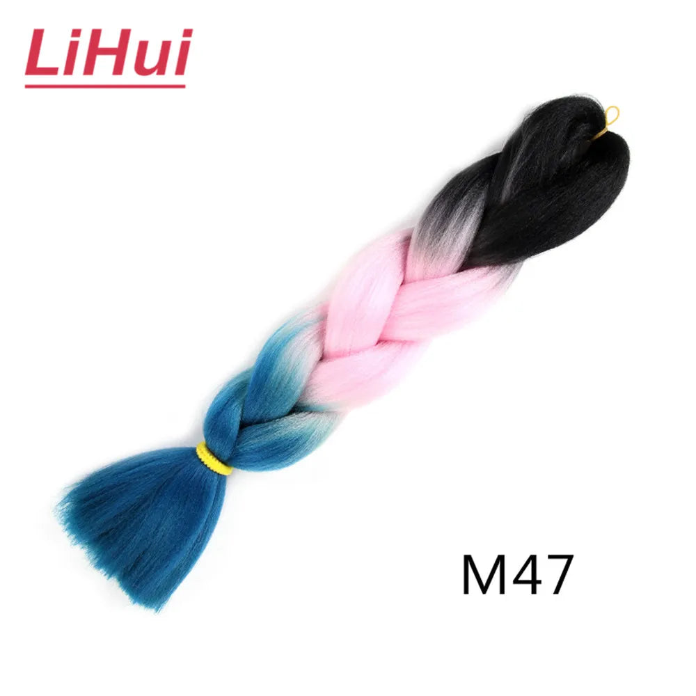 24 Inches Synthetic Braiding Hair Jumbo BraidOmbre Jumbo Hair Extension For Women DIY Hair Braids Purple Pink Yellow Gray Lihu