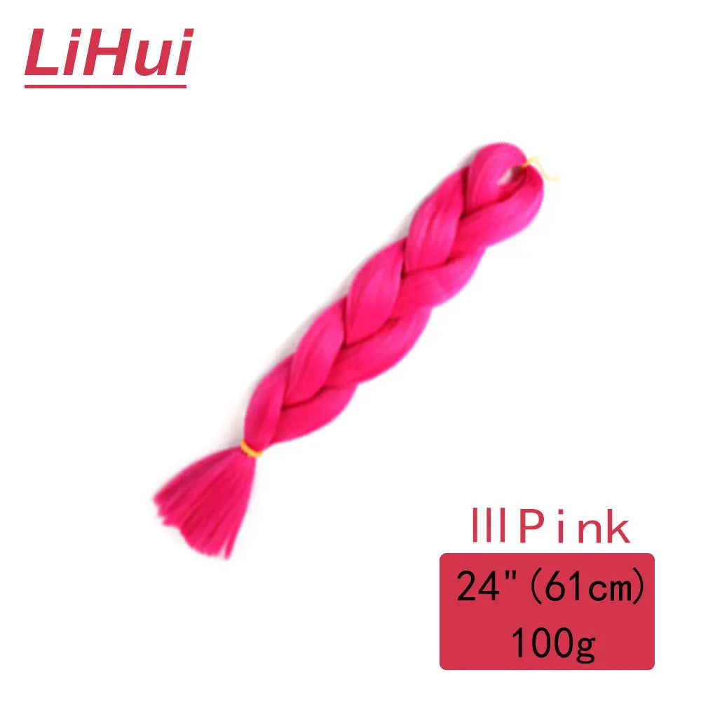 24 Inches Synthetic Braiding Hair Jumbo BraidOmbre Jumbo Hair Extension For Women DIY Hair Braids Purple Pink Yellow Gray Lihu