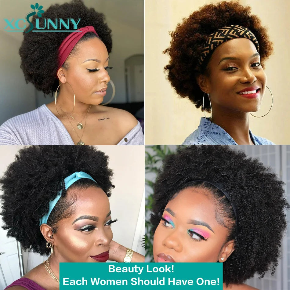Afro Kinky Curly Bob Headband Wig Human Hair 14" 200% Short Curly Wigs Remy Brazilian Full Machine Made Wig For Women xcsunny