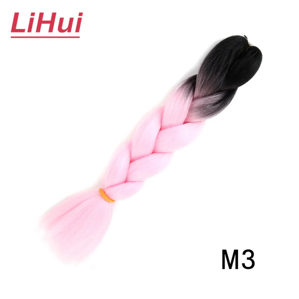 24 Inches Synthetic Braiding Hair Jumbo BraidOmbre Jumbo Hair Extension For Women DIY Hair Braids Purple Pink Yellow Gray Lihu