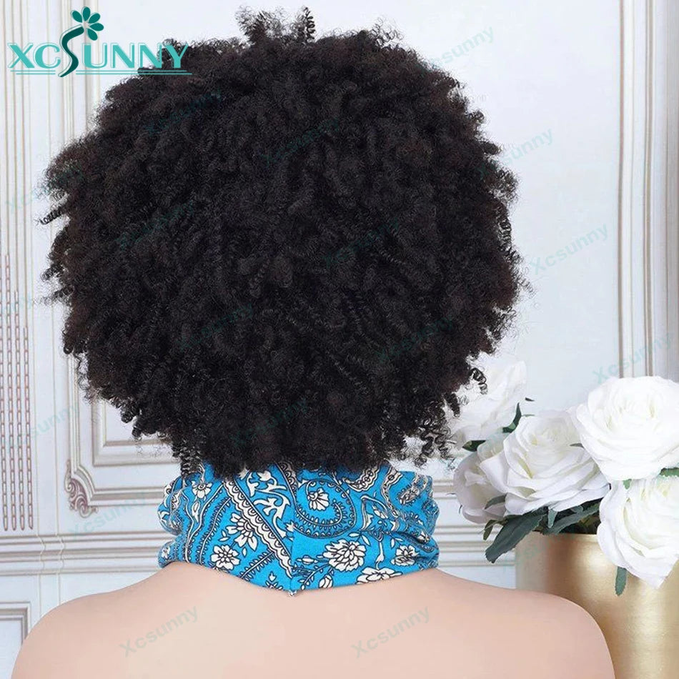 Afro Kinky Curly Bob Headband Wig Human Hair 14" 200% Short Curly Wigs Remy Brazilian Full Machine Made Wig For Women xcsunny