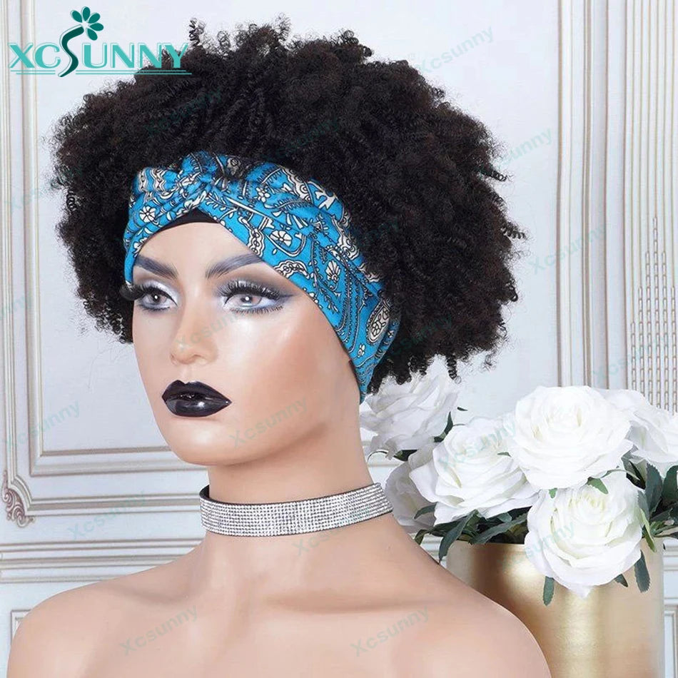 Afro Kinky Curly Bob Headband Wig Human Hair 14" 200% Short Curly Wigs Remy Brazilian Full Machine Made Wig For Women xcsunny