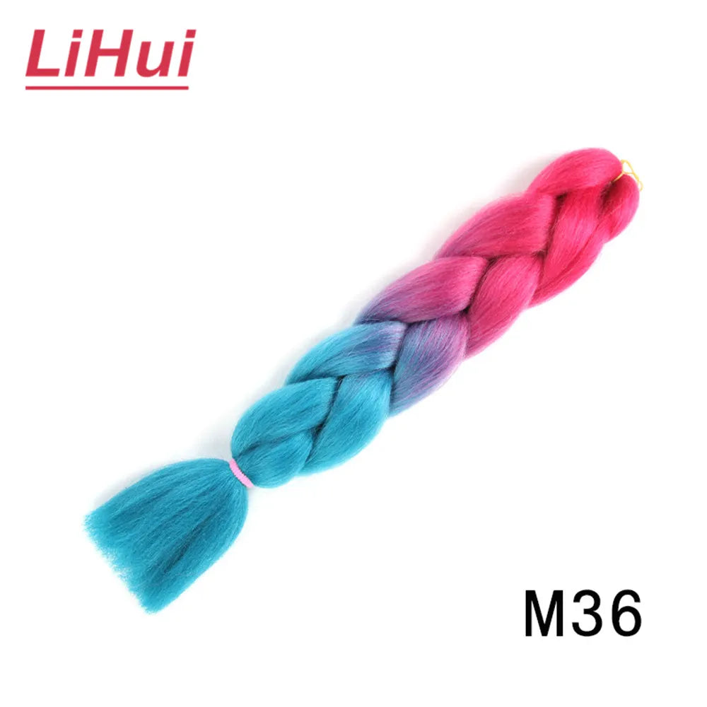 24 Inches Synthetic Braiding Hair Jumbo BraidOmbre Jumbo Hair Extension For Women DIY Hair Braids Purple Pink Yellow Gray Lihu