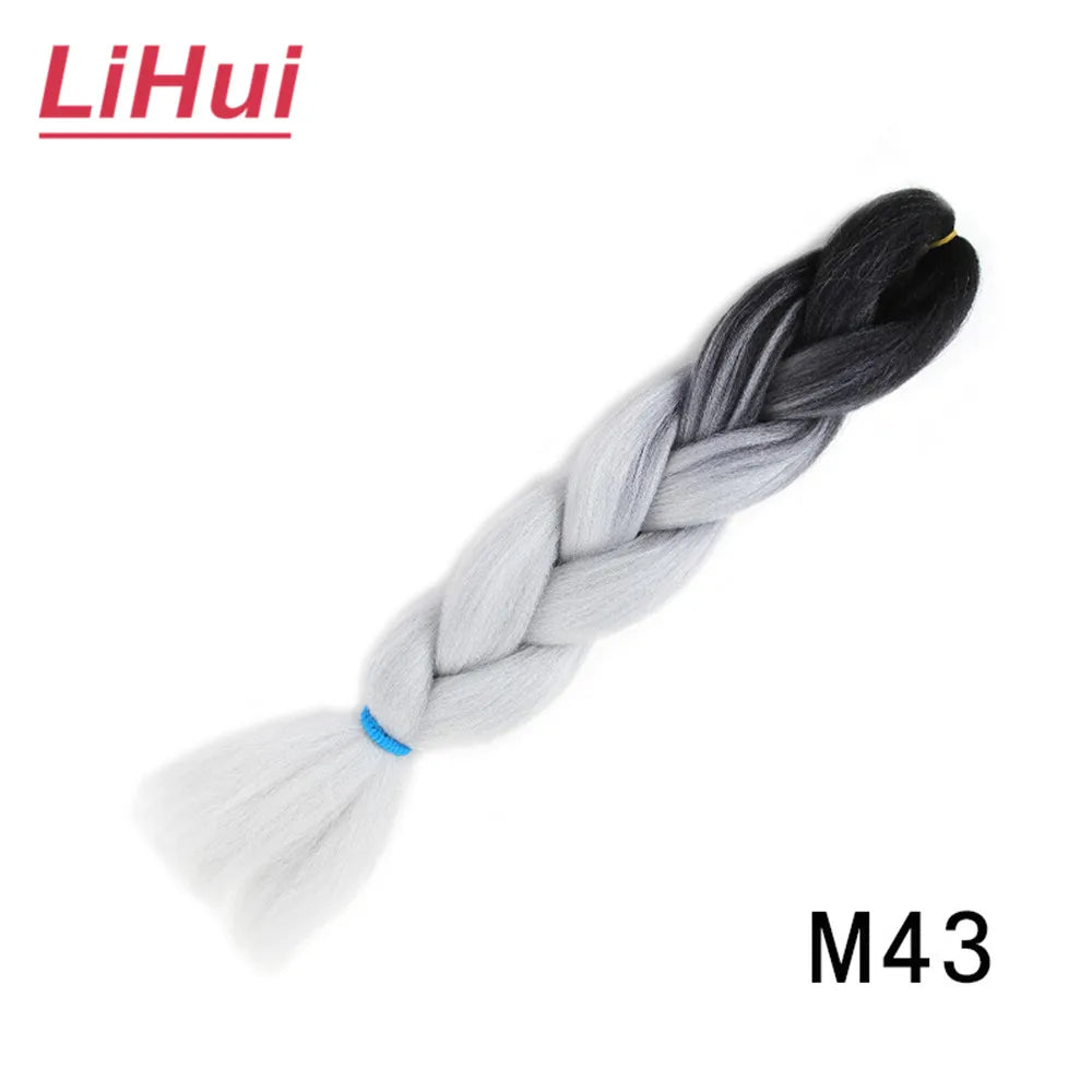 24 Inches Synthetic Braiding Hair Jumbo BraidOmbre Jumbo Hair Extension For Women DIY Hair Braids Purple Pink Yellow Gray Lihu