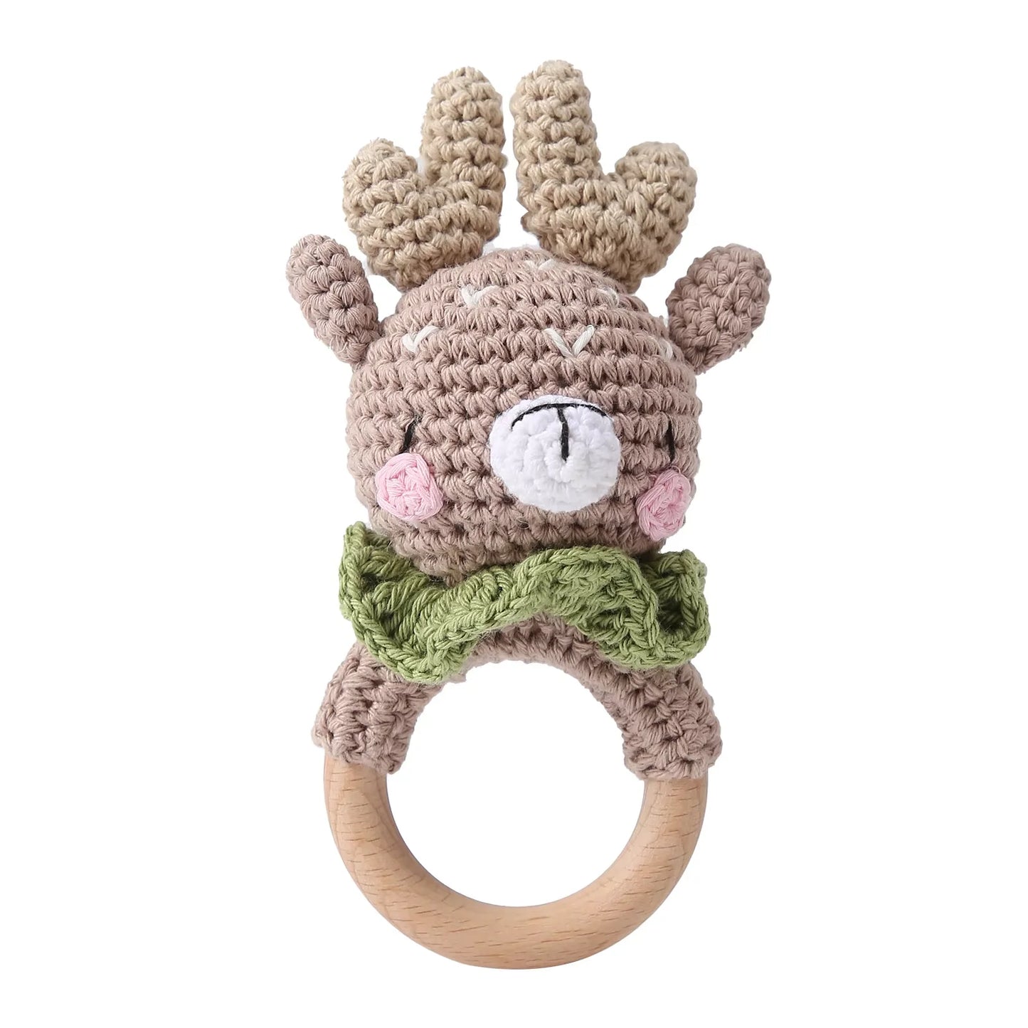 Baby Crochet Rattle Wooden Teether Toy – BPA-Free Rodent Rabbit Rattle for Newborns