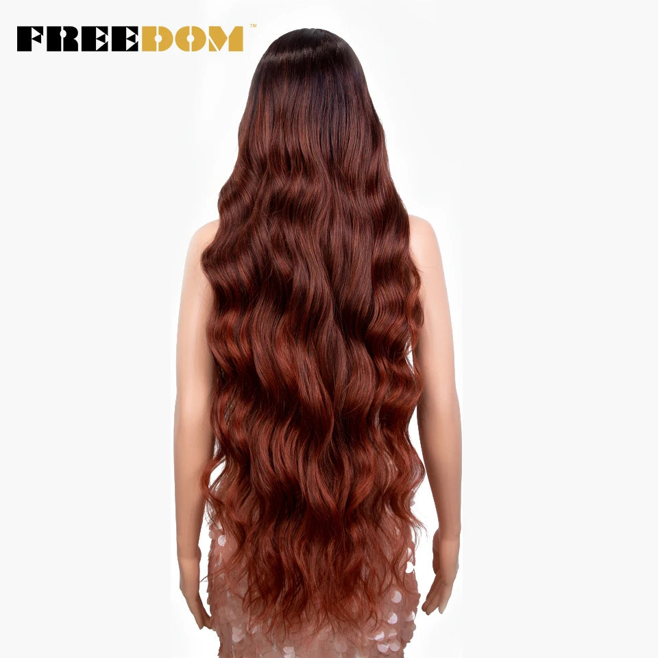 FREEDOM Synthetic Lace Front Wig 36 inch Body Wave Wigs For Women Ombre Blonde Ginger Highlight Wig Long Wavy Cosplay Wigs
