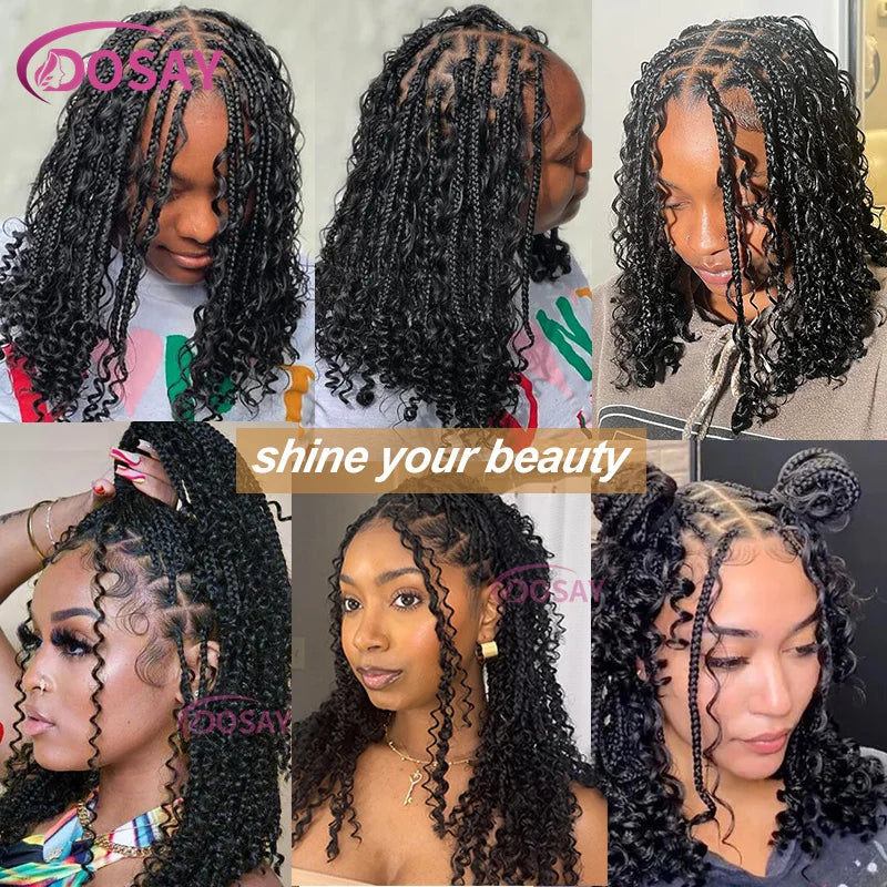 Synthetic Curly Wigs Short 360 Full Lace Boho Braids Wig 12 Inch Knotless Braided Wigs Goddess Box Braid Wig Pre-Pluck Baby Hair