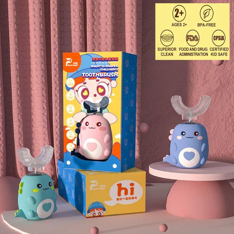 Children U-shaped Electric Toothbrush – 360 Degrees Smart Cartoon Silicone Sonic Toothbrush