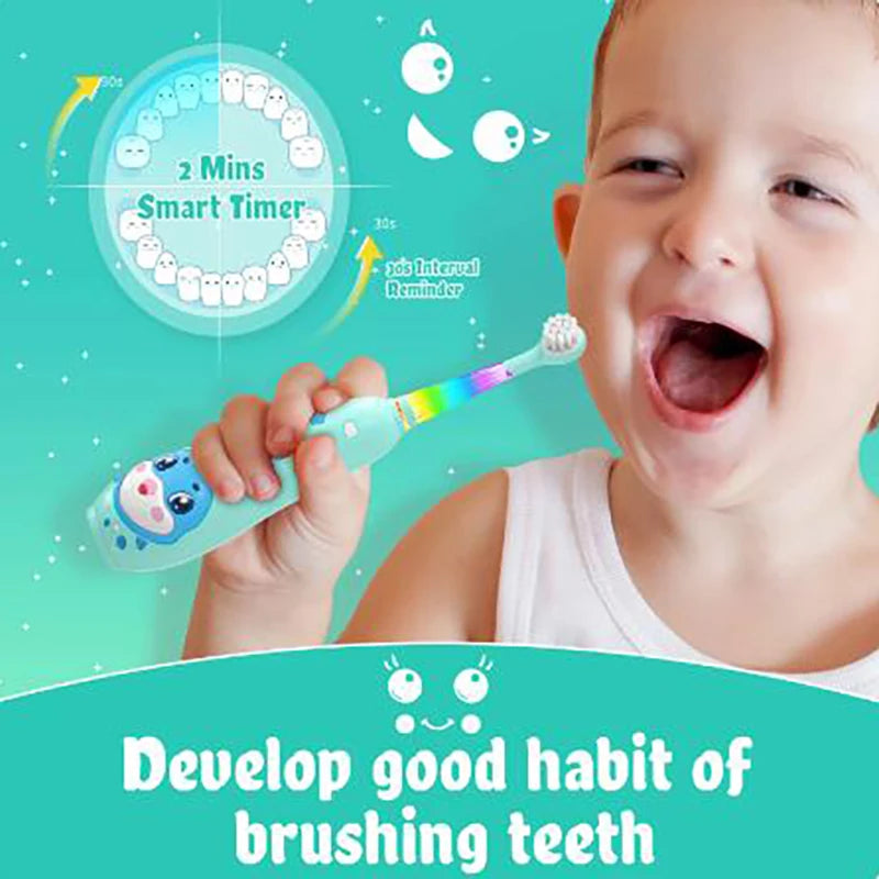 Brosse à dents électrique Seago pour enfants, avec lumière LED et recharge magnétique, 8 têtes de brosse