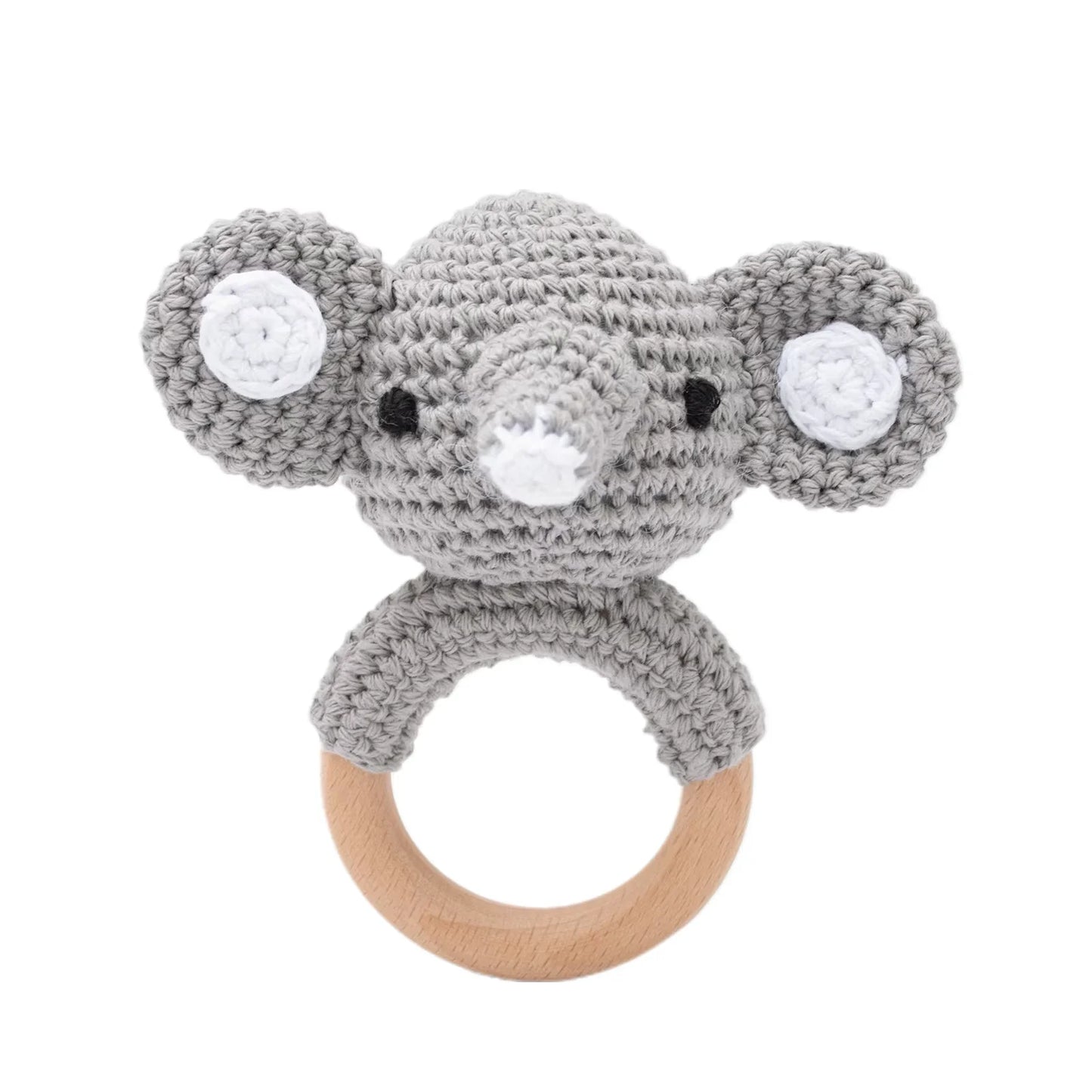 Baby Crochet Rattle Wooden Teether Toy – BPA-Free Rodent Rabbit Rattle for Newborns