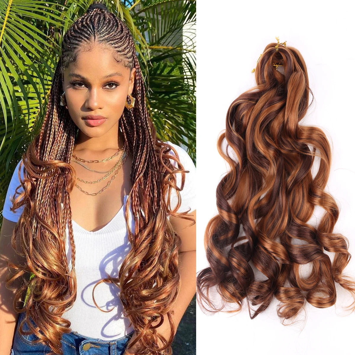 French Curly Crochet Braiding Hair Synthetic Loose Wave Ombre Braids Hair for Women Spiral Curls Pre Stretched Hair Extensions