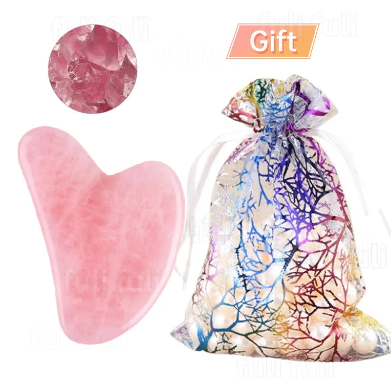 Rose Quartz Roller & Gua Sha Set – Natural Crystal Beauty Tool for Facial Lifting & Spa Massage