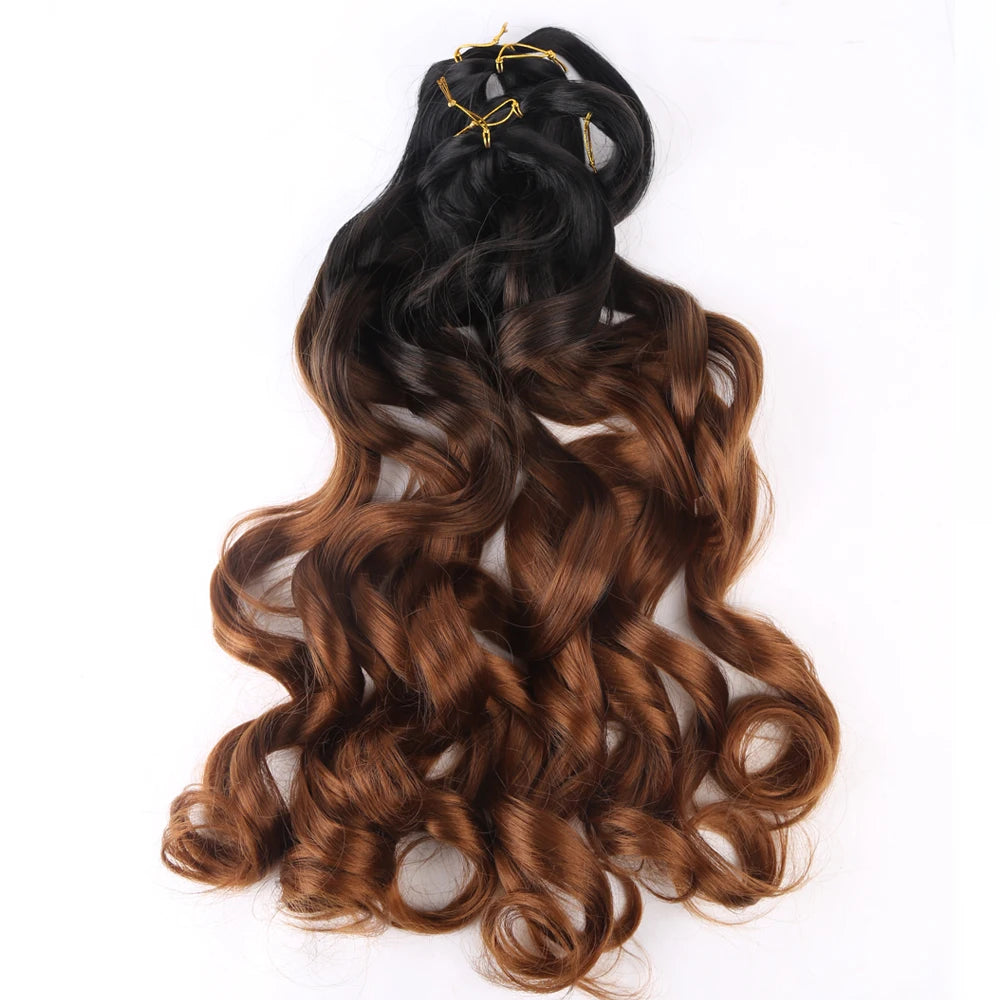 French Curly Crochet Braiding Hair Synthetic Loose Wave Ombre Braids Hair for Women Spiral Curls Pre Stretched Hair Extensions