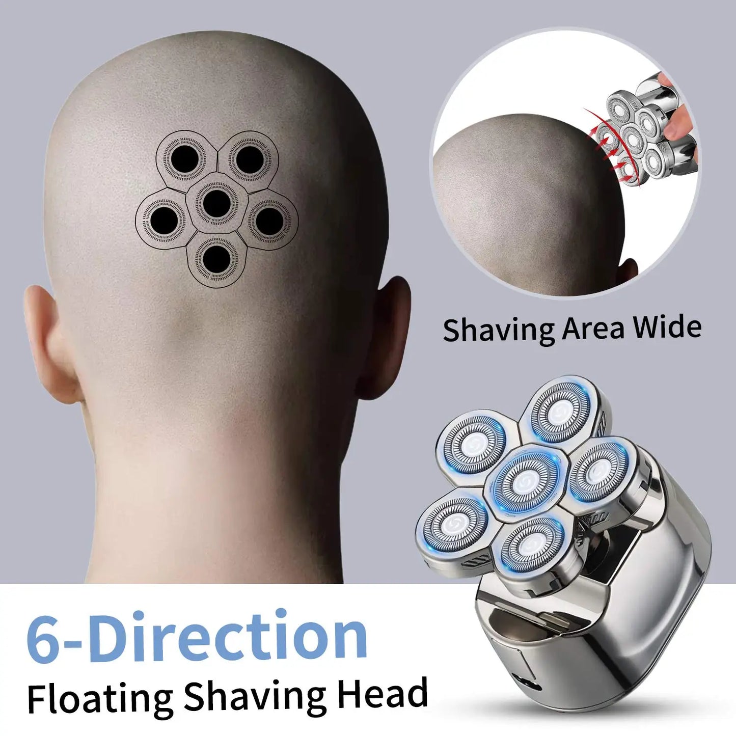 5in1 Beard Trimmer Electric Hair Shaver for Man Foil Hair Trimming 6 Floating Blades IPX6 Wash Professional Bald Shaving Machine