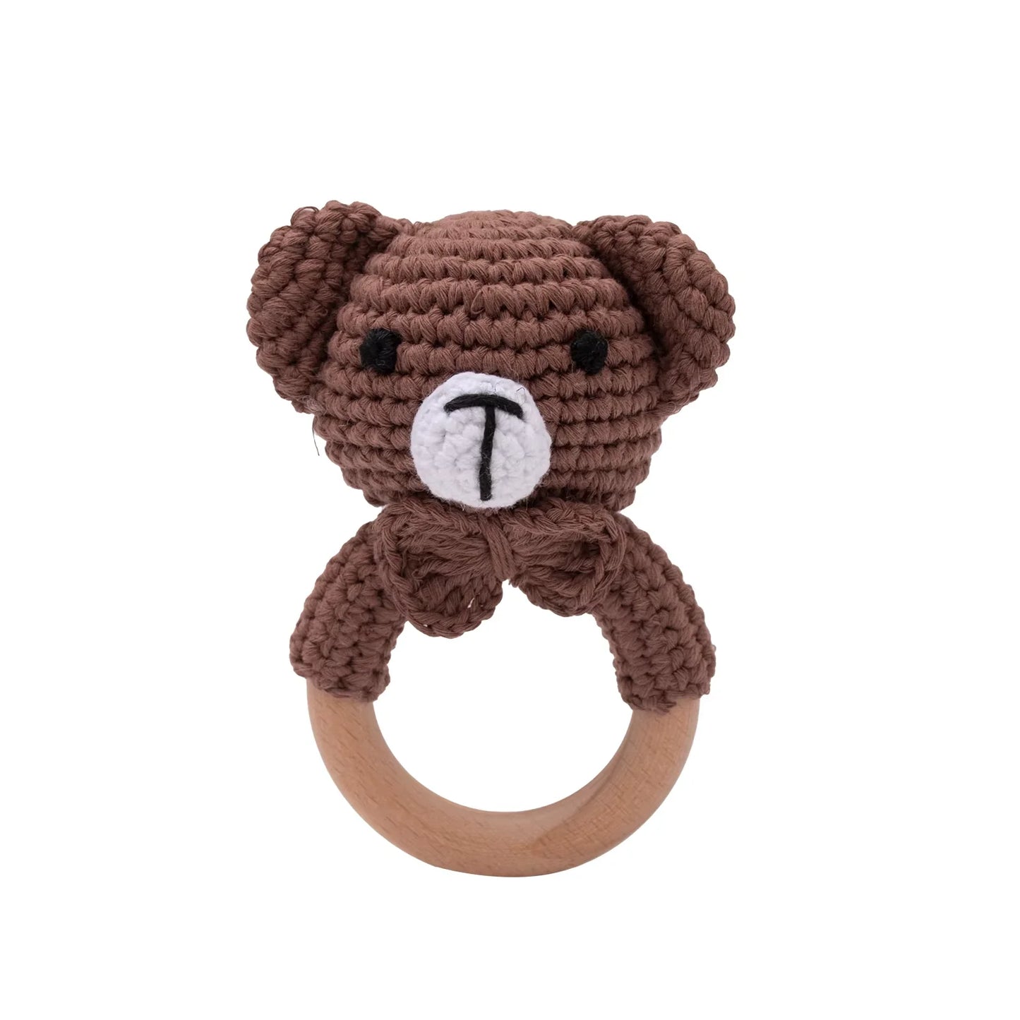 Baby Crochet Rattle Wooden Teether Toy – BPA-Free Rodent Rabbit Rattle for Newborns