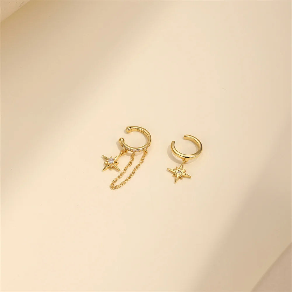 ROXI 925 Sterling Silver Zircon 8 pointed star Charms Clip Earrings For Women INS 1Piece No Piercing Earring Party Jewelry