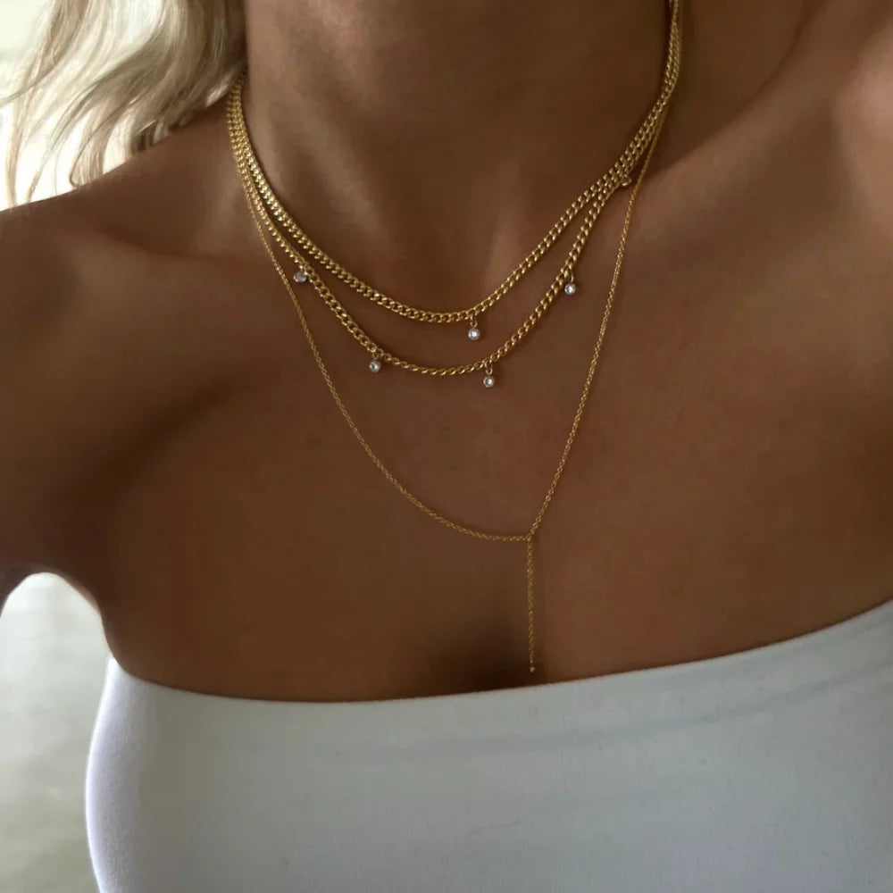 Bohemian Multilayer Handmade Mixed Chain for Woman Fashion Necklaces Water Droplet Crystal Pendant Jewelry Gift 2023 New