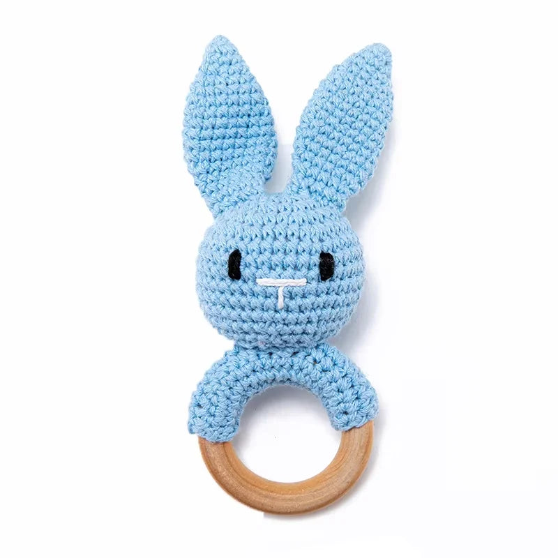 Baby Crochet Rattle Wooden Teether Toy – BPA-Free Rodent Rabbit Rattle for Newborns