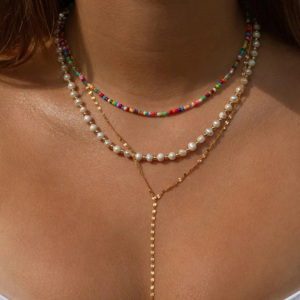 Bohemian Multilayer Handmade Mixed Chain for Woman Fashion Necklaces Water Droplet Crystal Pendant Jewelry Gift 2023 New