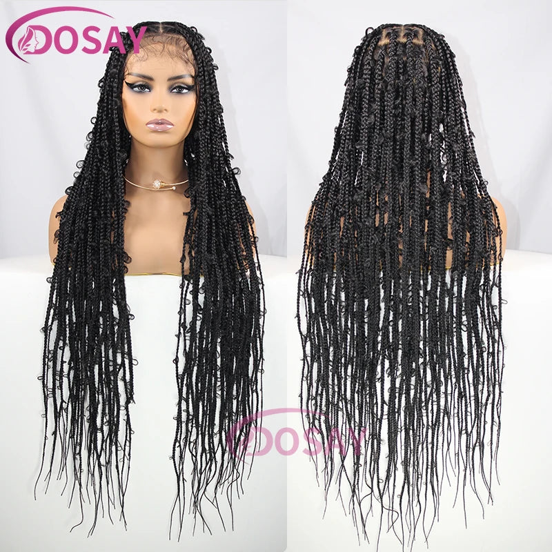 36" Butterfly Braided Wig 613 Blonde Synthetic Full Lace Wigs Jungle Braiding Hair Wigs Burgundy Goddess Locs Box Braids Wig