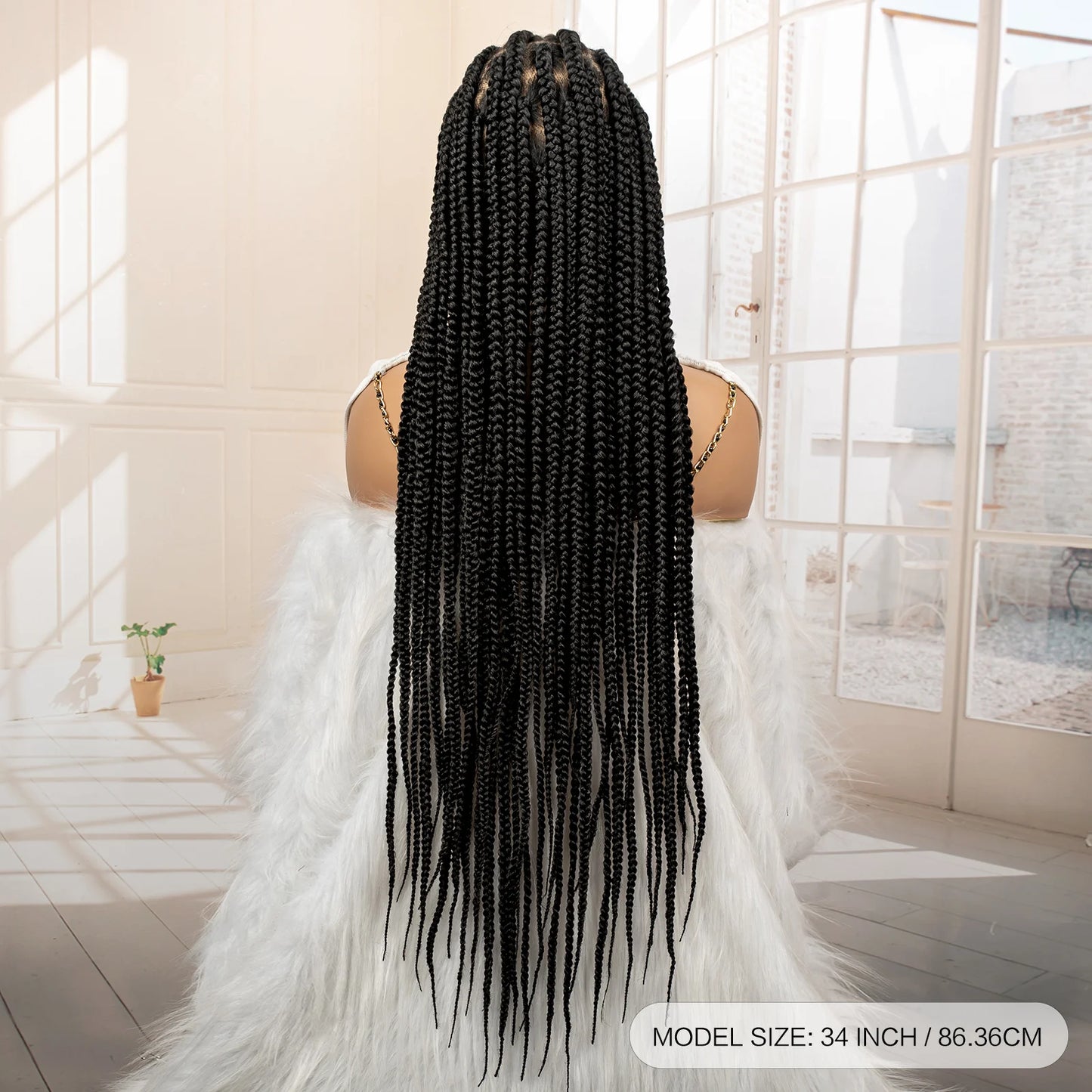 34inch Synthetic Full Lace Front Wig Cornrow Braided Wigs for Black Women Knotless Box Braided Lace Wig Faux Locs Braids Wigs