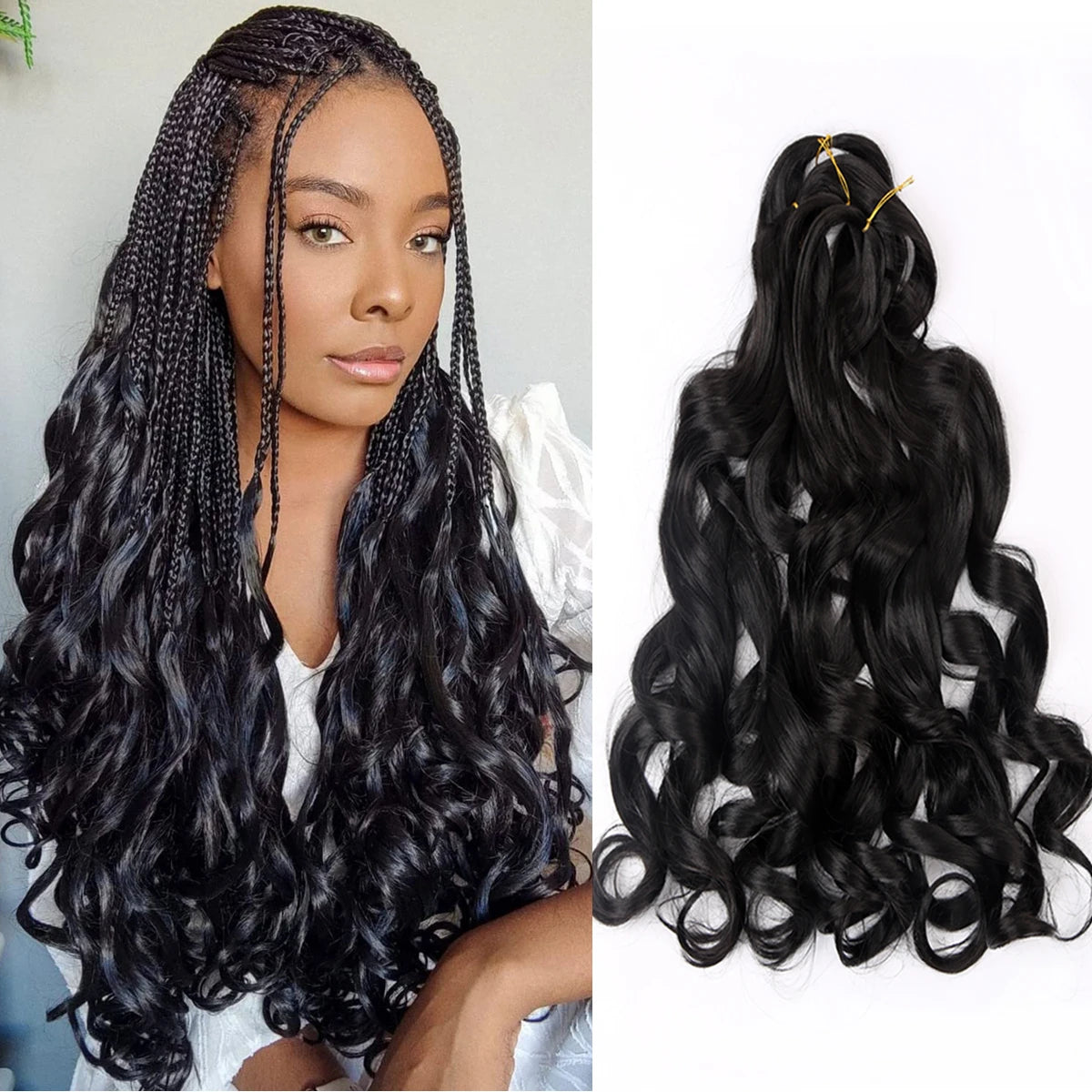 French Curly Crochet Braiding Hair Synthetic Loose Wave Ombre Braids Hair for Women Spiral Curls Pre Stretched Hair Extensions