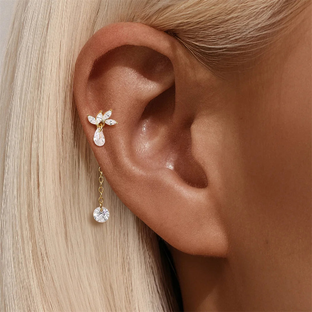 CANNER 1PC Tassel Chain 925 Sterling Silver Flower Drop Earrings For Women Ins Minimalism Exquisite Heart Shape Earrings Jewelry
