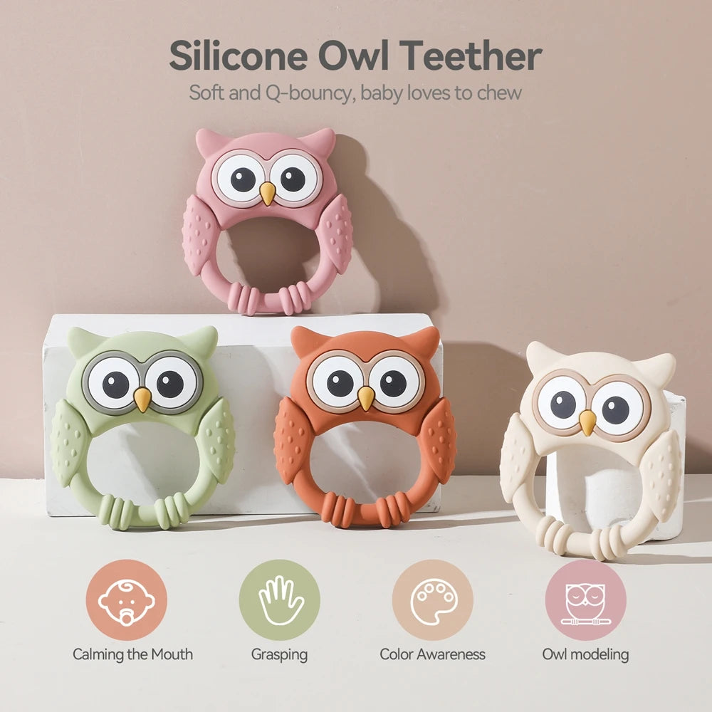 Cartoon Owl Silicone Teether – Food-Grade Soothing Toy for Babies