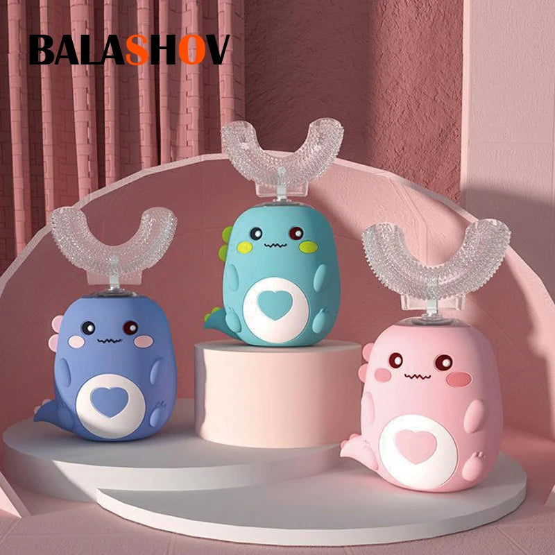 Children U-shaped Electric Toothbrush – 360 Degrees Smart Cartoon Silicone Sonic Toothbrush