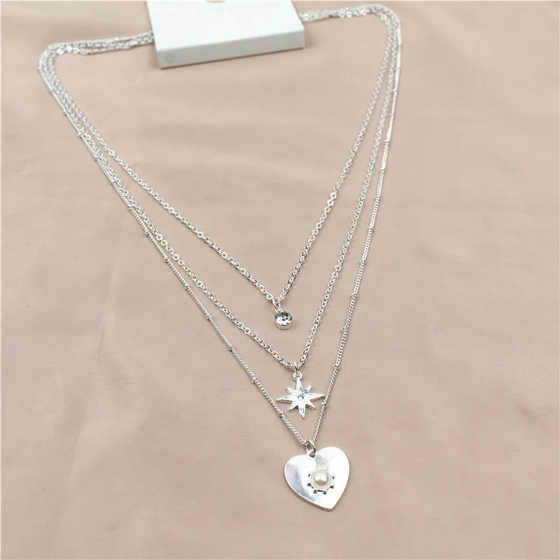 New 925 Sterling Silver Three-Layer Round Necklace Simple O-Chain Love Pendant Chain Party Gift For Women Exquisite Fine Jewelry