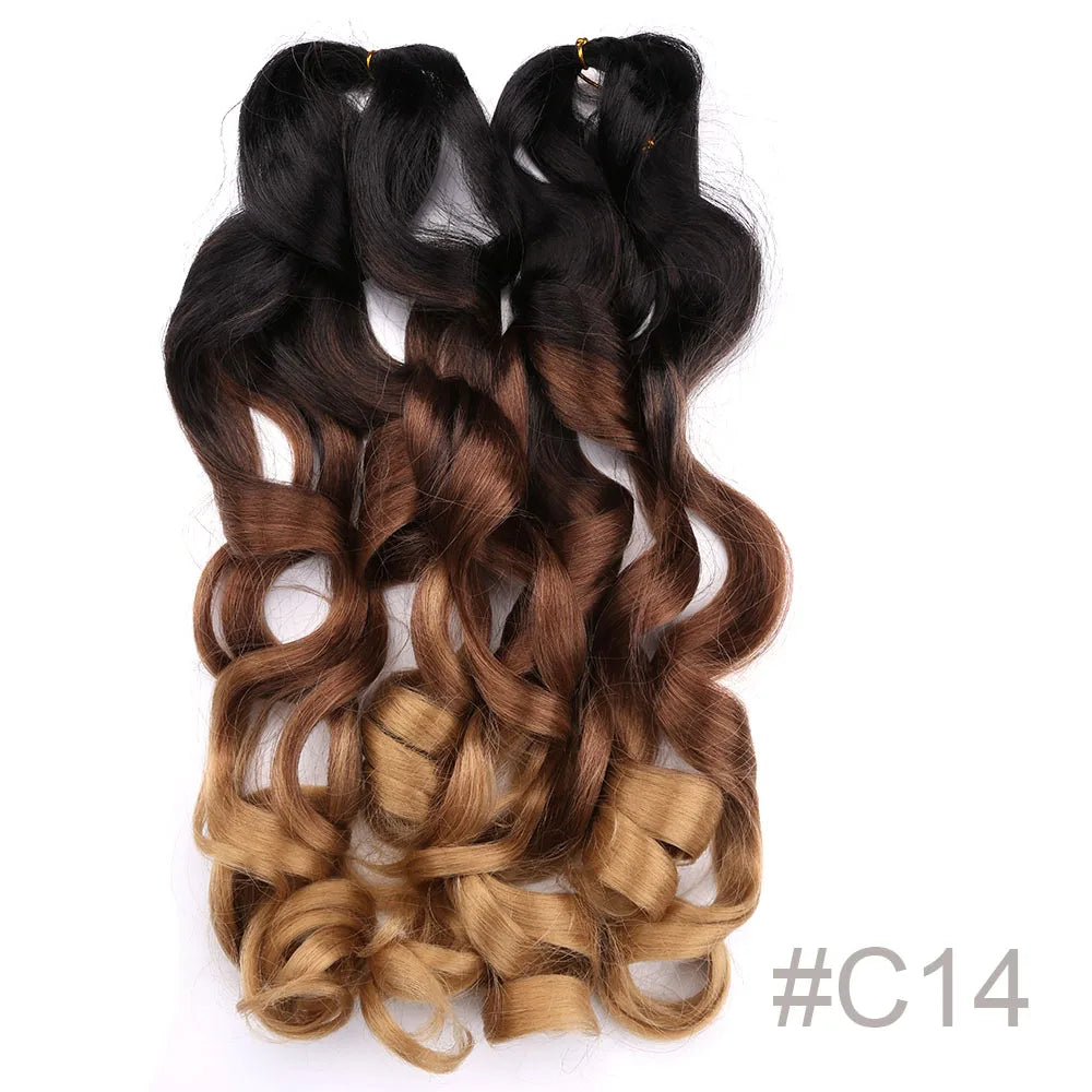 French Curly Crochet Braiding Hair Synthetic Loose Wave Ombre Braids Hair for Women Spiral Curls Pre Stretched Hair Extensions