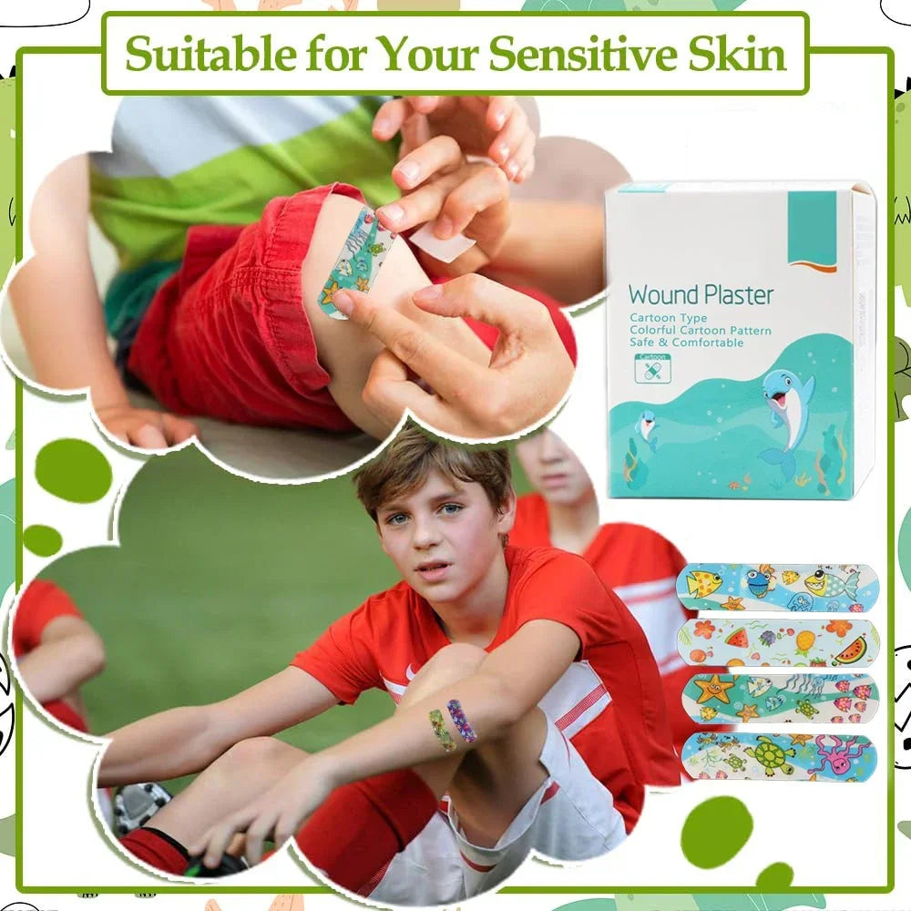 100Pcs Kids Bandages Bulk – Cute Cartoon Flexible Adhesive Strips for Children