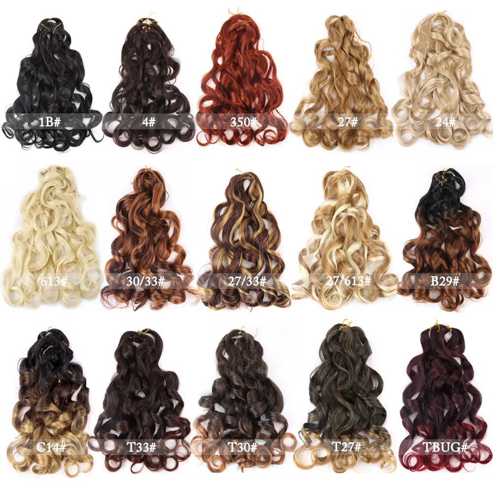 French Curly Crochet Braiding Hair Synthetic Loose Wave Ombre Braids Hair for Women Spiral Curls Pre Stretched Hair Extensions