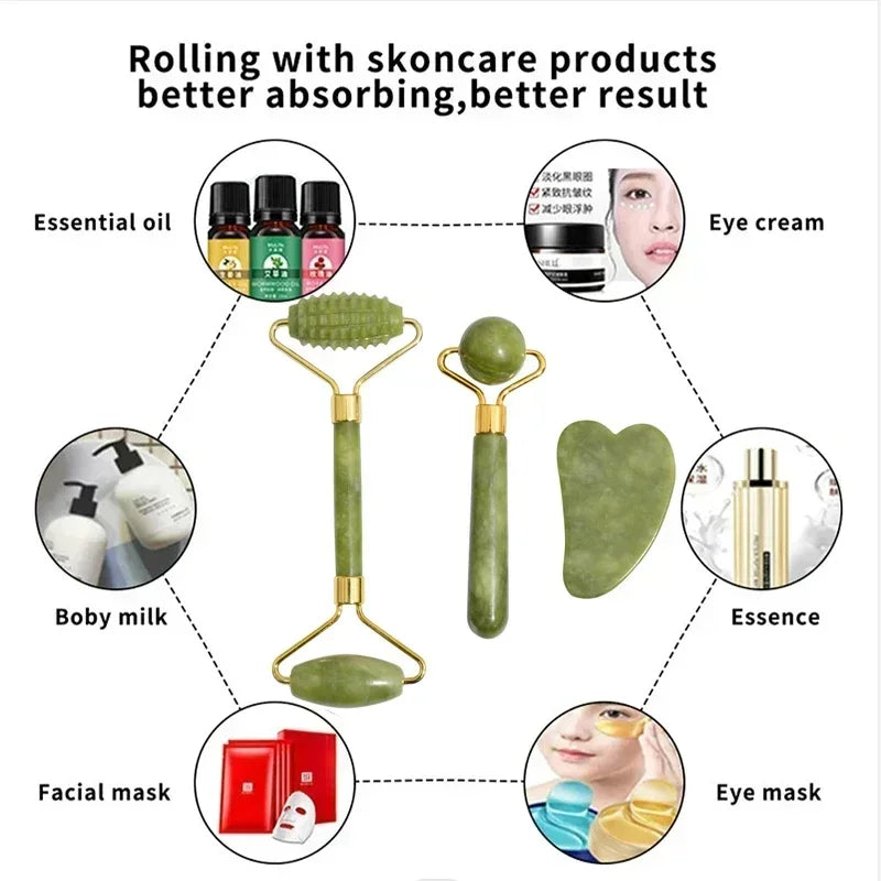 Natural Jade Roller & Gua Sha Set – Facial & Body Massager for Lifting, Relaxation, and Skin Care.
