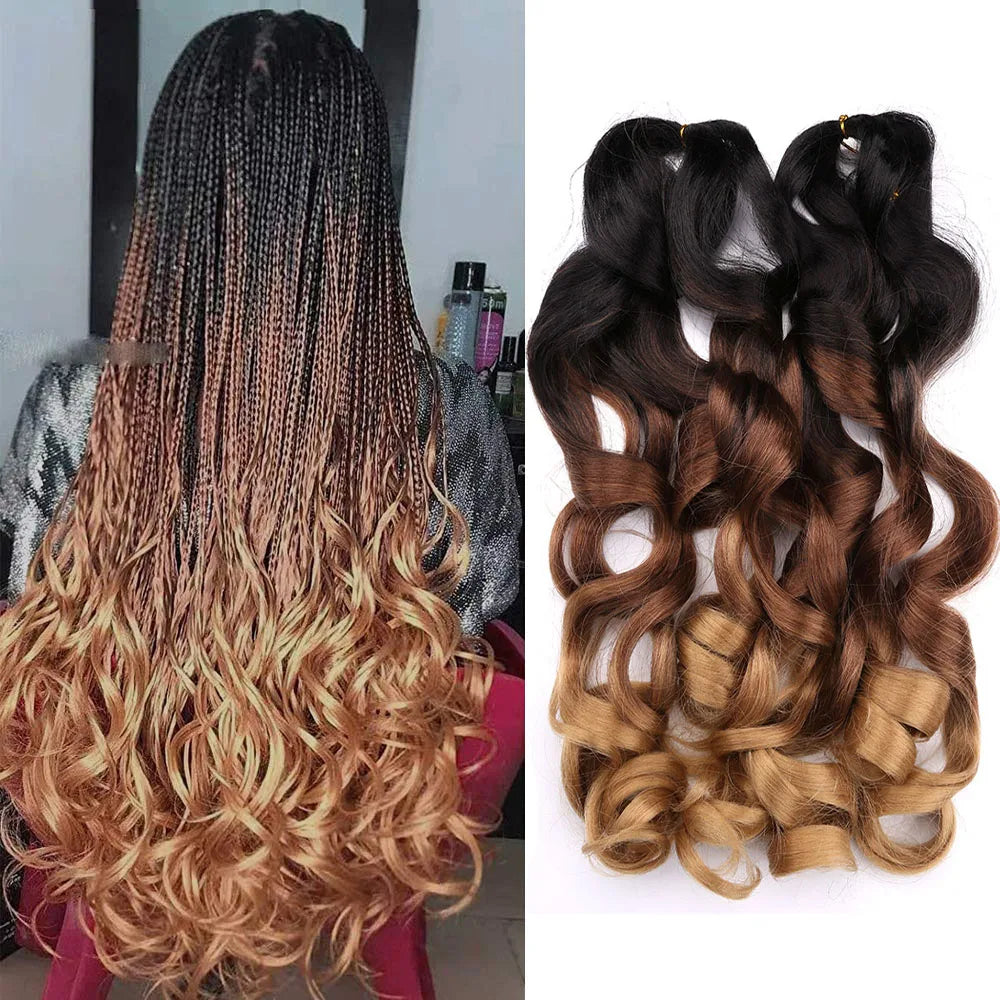 French Curly Crochet Braiding Hair Synthetic Loose Wave Ombre Braids Hair for Women Spiral Curls Pre Stretched Hair Extensions