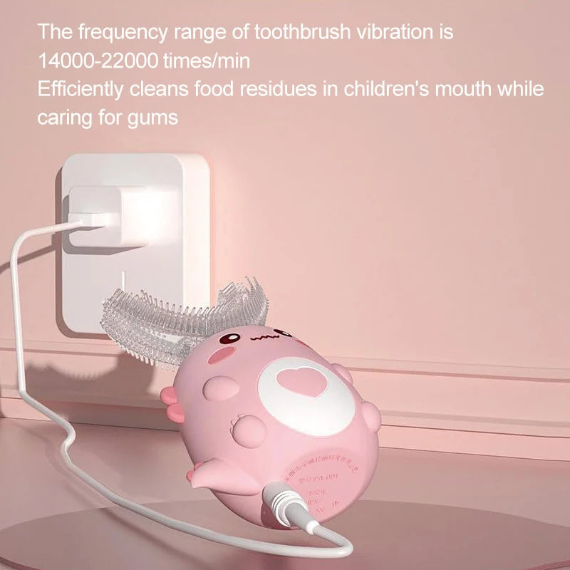 Children U-shaped Electric Toothbrush – 360 Degrees Smart Cartoon Silicone Sonic Toothbrush