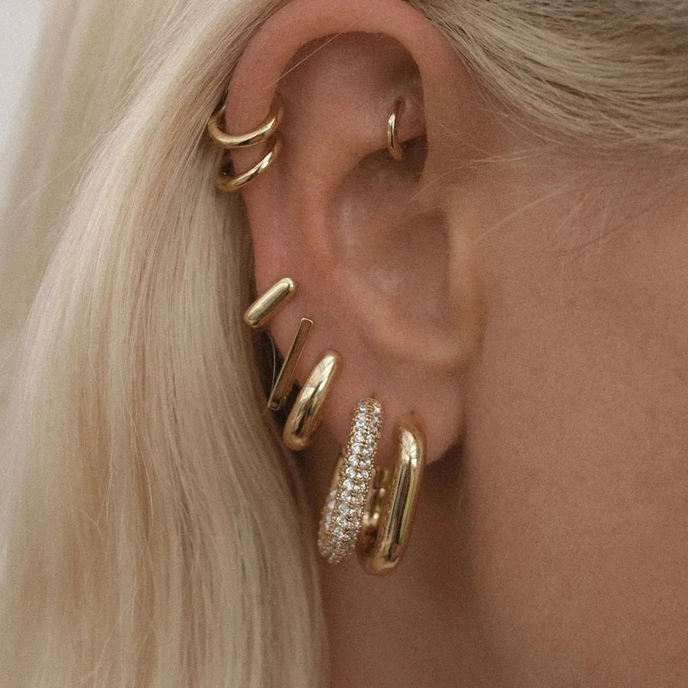Fashion CZ Zircon Round Huggie Hoop Earrings for Women Geometric U Shape Ear Buckle Hoops Gold Plated Jewelry