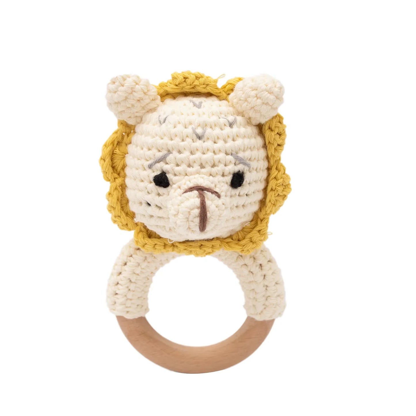 Baby Crochet Rattle Wooden Teether Toy – BPA-Free Rodent Rabbit Rattle for Newborns