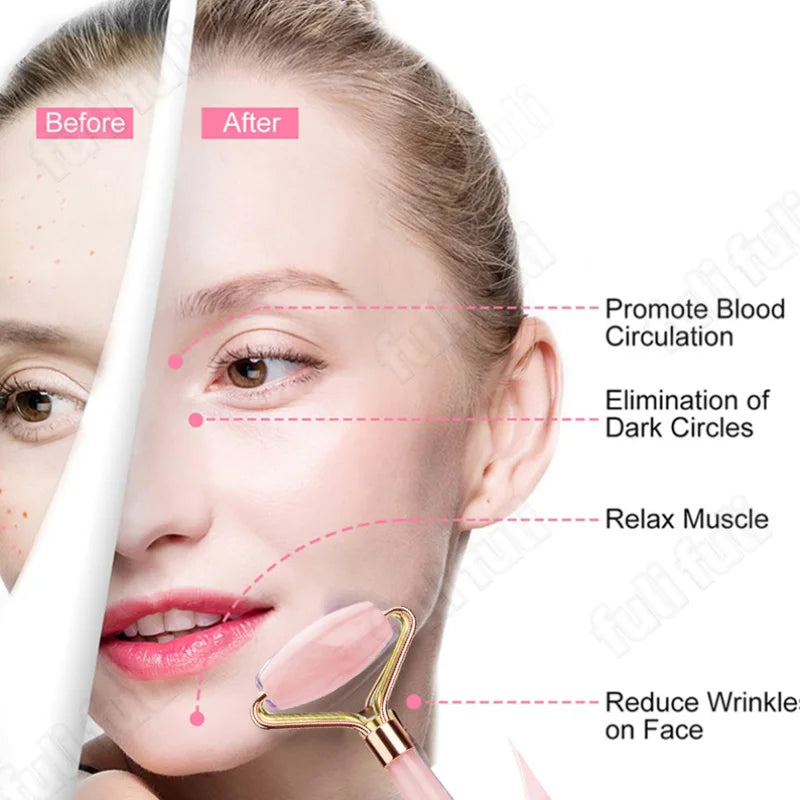 Rose Quartz Roller & Gua Sha Set – Natural Crystal Beauty Tool for Facial Lifting & Spa Massage