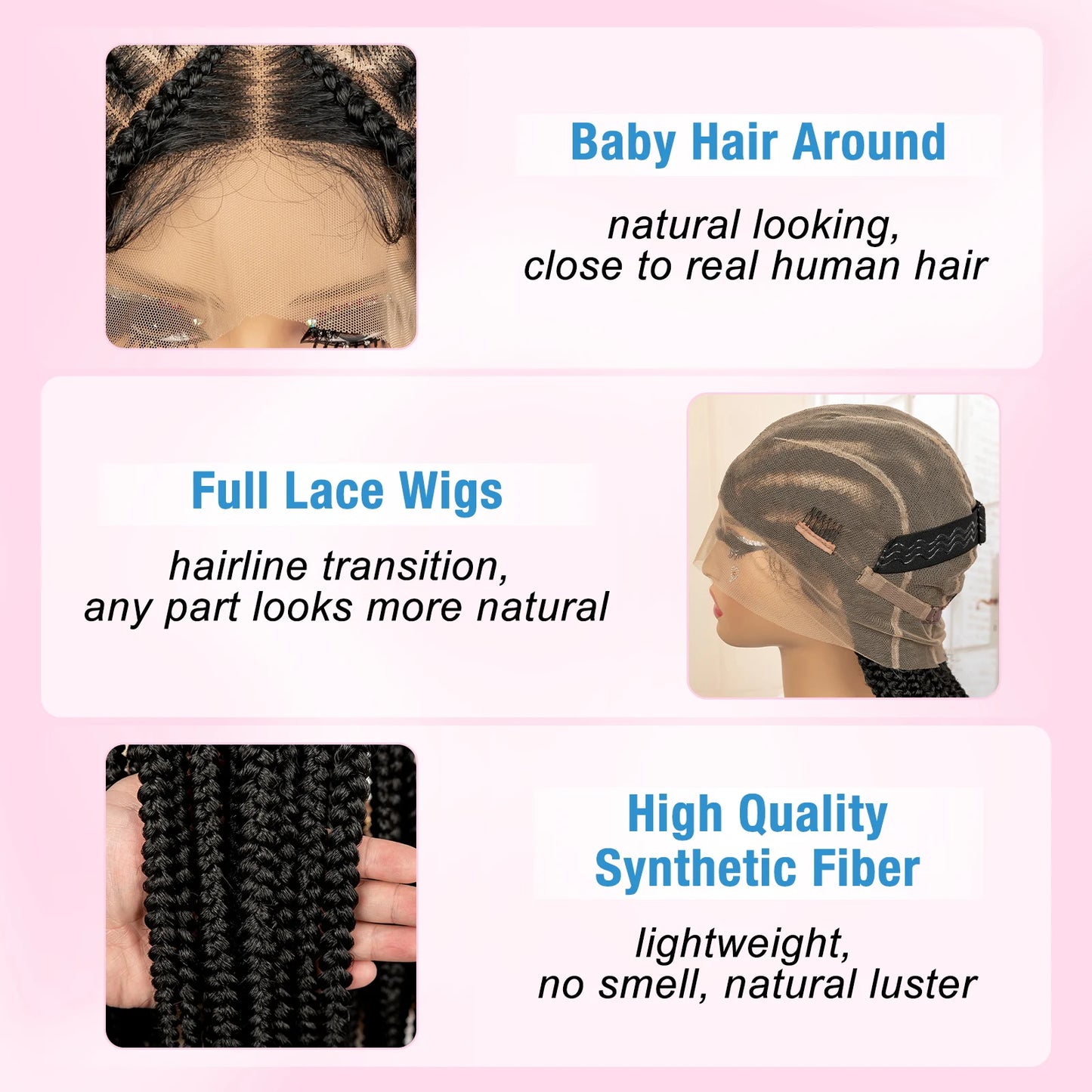 34inch Synthetic Full Lace Front Wig Cornrow Braided Wigs for Black Women Knotless Box Braided Lace Wig Faux Locs Braids Wigs