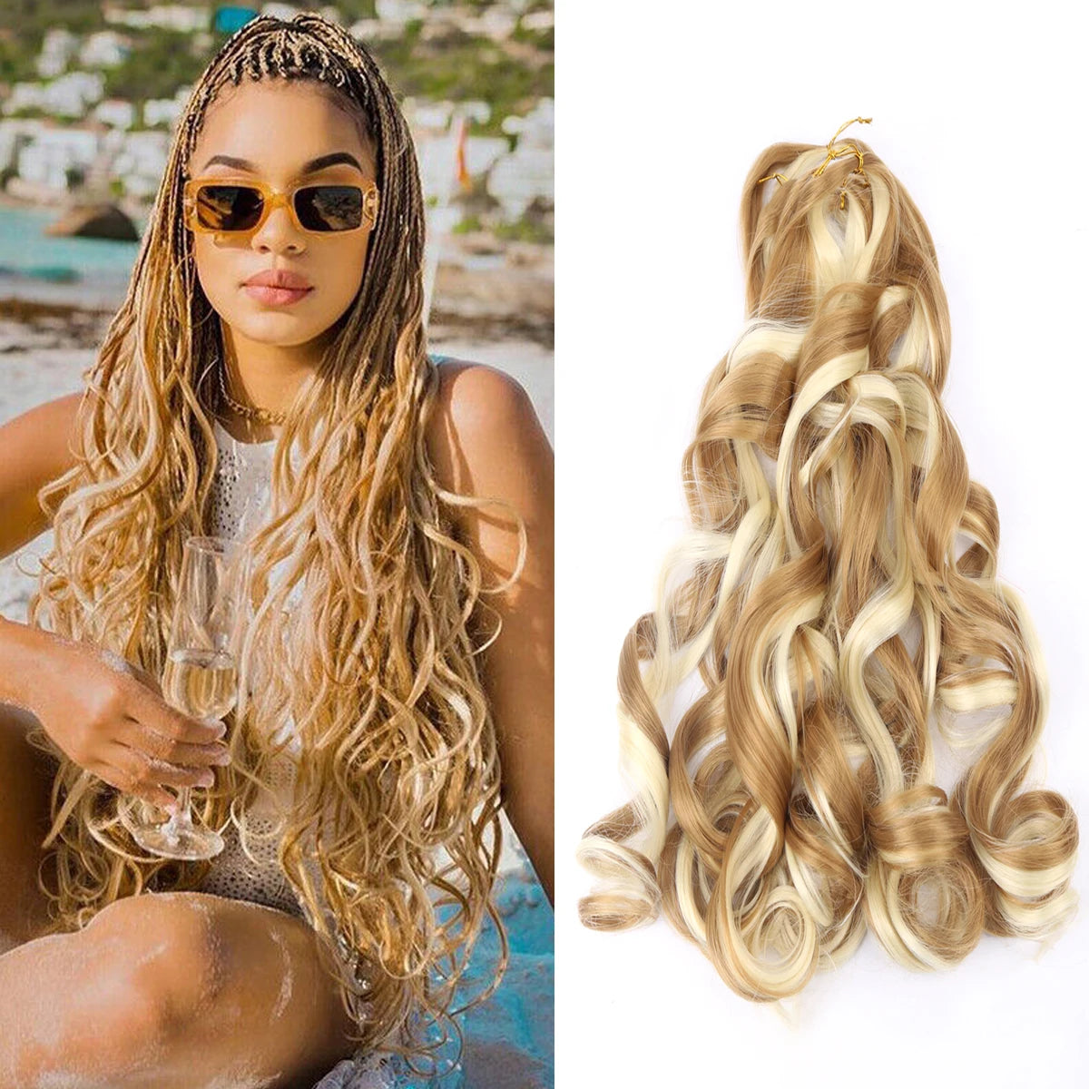 French Curly Crochet Braiding Hair Synthetic Loose Wave Ombre Braids Hair for Women Spiral Curls Pre Stretched Hair Extensions