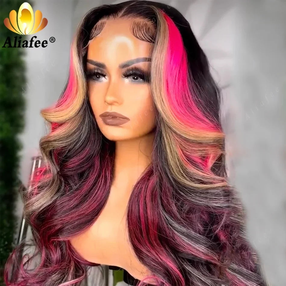 13X6 Lace Front Wigs Highlight Blonde Pink Body Wave Transparent 100% Human Hair Wigs Brazilian 5x5 Lace Closure Wig For Women