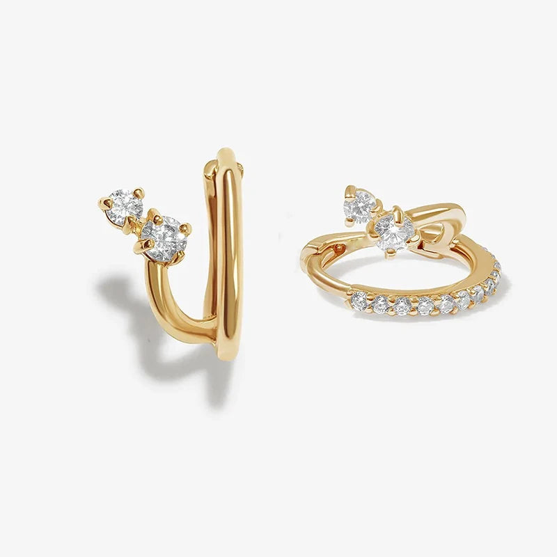 Crmya Classic Earrings for Women Zirconia Gold-plated Ear Cuff Stud Hoop Earrings Women Party Jewelry Accessories Wholesale