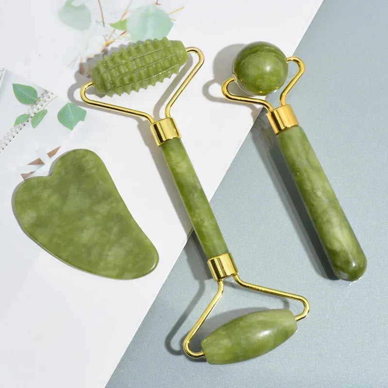 Natural Jade Roller & Gua Sha Set – Facial & Body Massager for Lifting, Relaxation, and Skin Care.