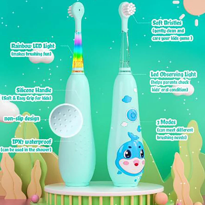 Brosse à dents électrique Seago pour enfants, avec lumière LED et recharge magnétique, 8 têtes de brosse