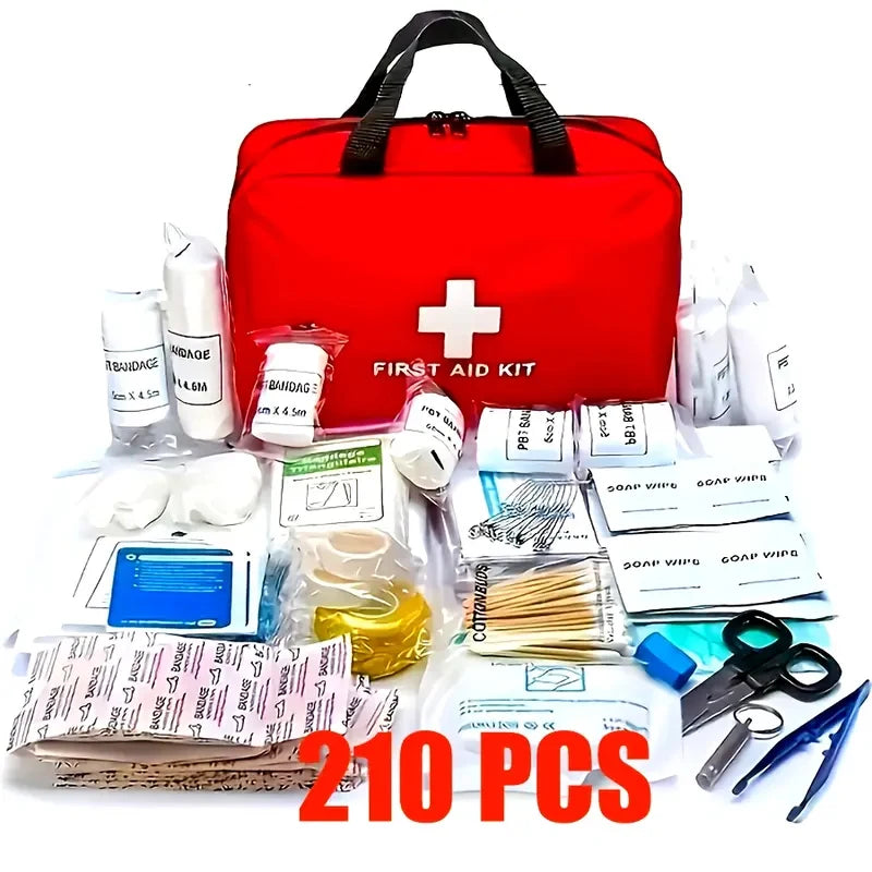 210pcs First Aid Kit Bag All Purpose Emergency Survival Home Car Office Travel Camping Outdoor Boating Essential Medical Bag
