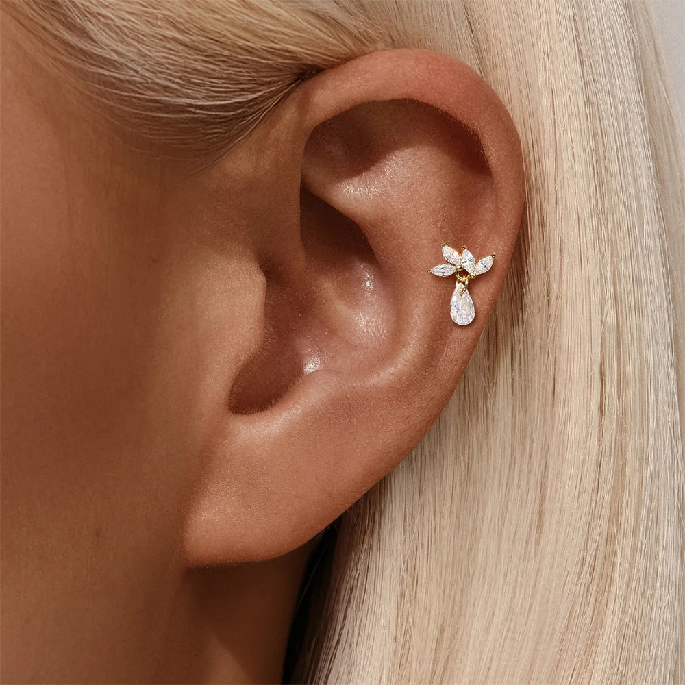 CANNER 1PC Tassel Chain 925 Sterling Silver Flower Drop Earrings For Women Ins Minimalism Exquisite Heart Shape Earrings Jewelry