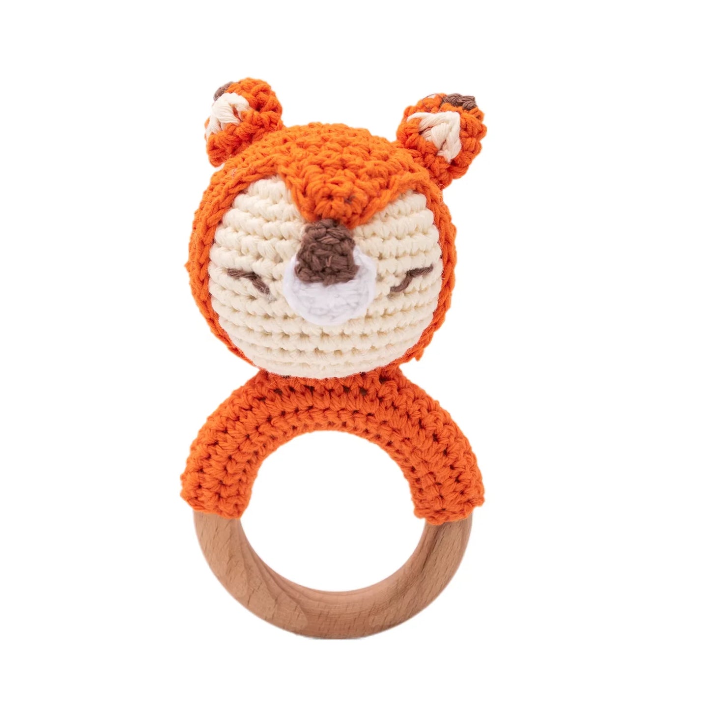 Baby Crochet Rattle Wooden Teether Toy – BPA-Free Rodent Rabbit Rattle for Newborns