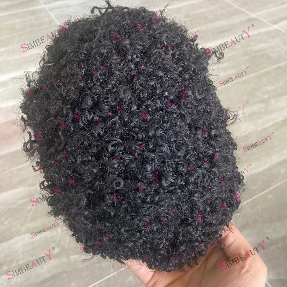 8mm Afro Man Toupee 100% Human Hair System Kinky Curly Weave Unit Toupets for Men Breathable Mono Lace&NPU Capillary Prosthesis